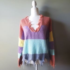 Miracle USA Color Block Sweater Distressed Size: Small / Medium